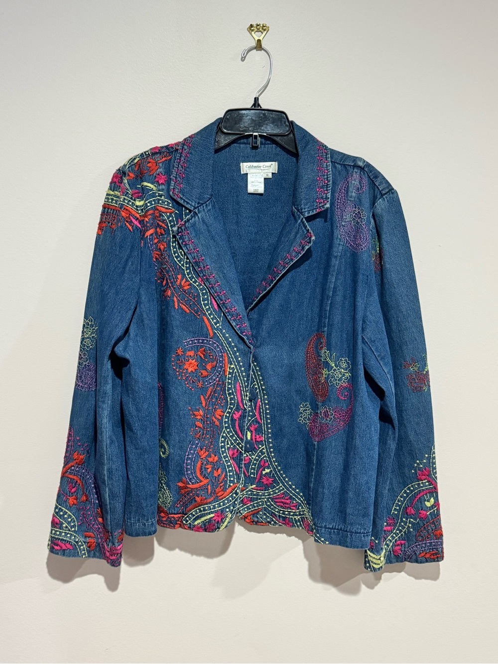 Coldwater Creek Jacket Womens XL Blue Embroidered Cotton Denim Jean Snaps